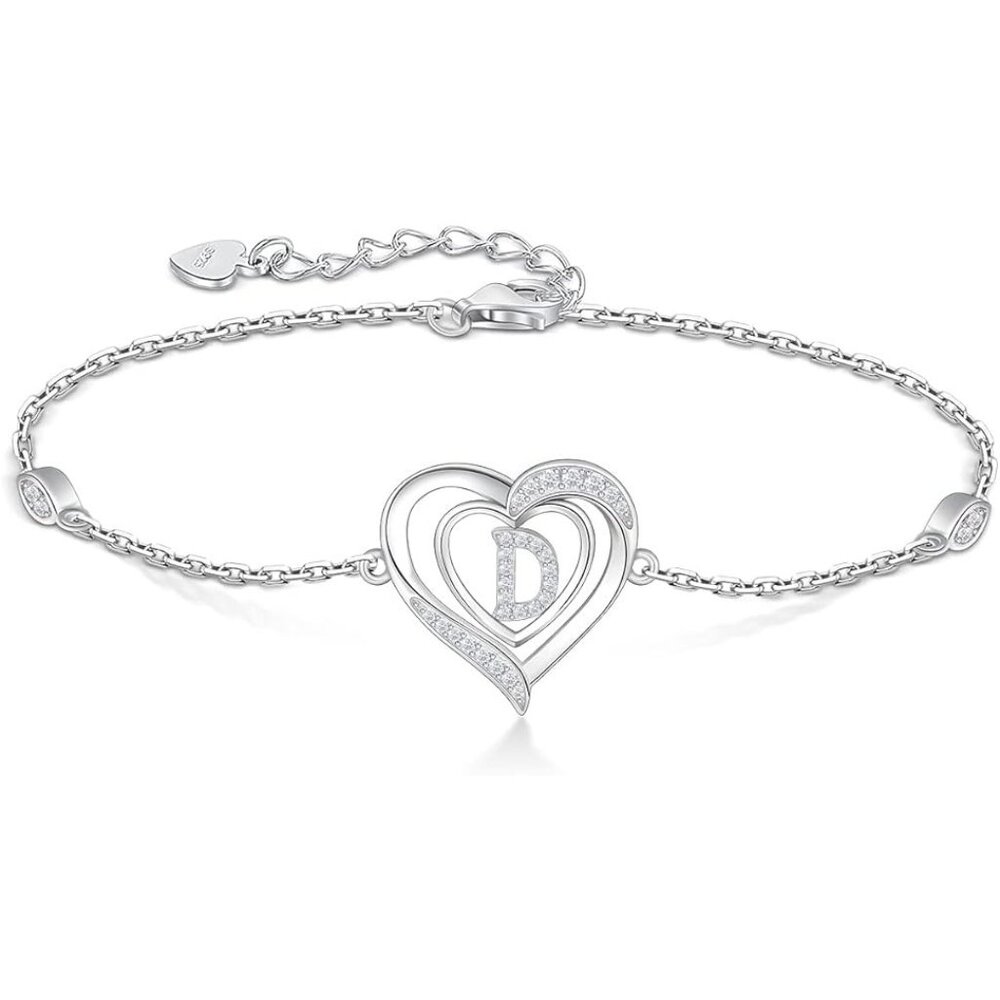 Heart Initial 925 Sterling Silver Letter Alphabet Jewelry - Letter D